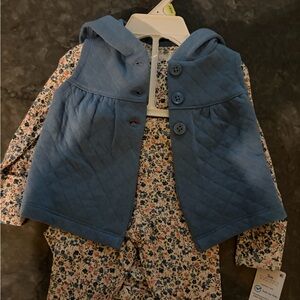 NEW 3 months Blue Quilted Hooded Vest with shirt and pants/